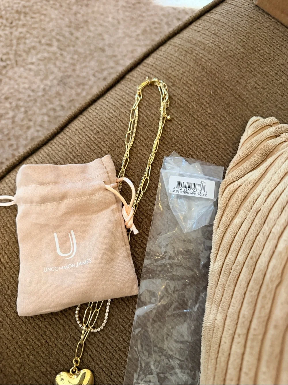 Uncommon James Gold Heart Pendant Layered Necklace with Beige Pouch